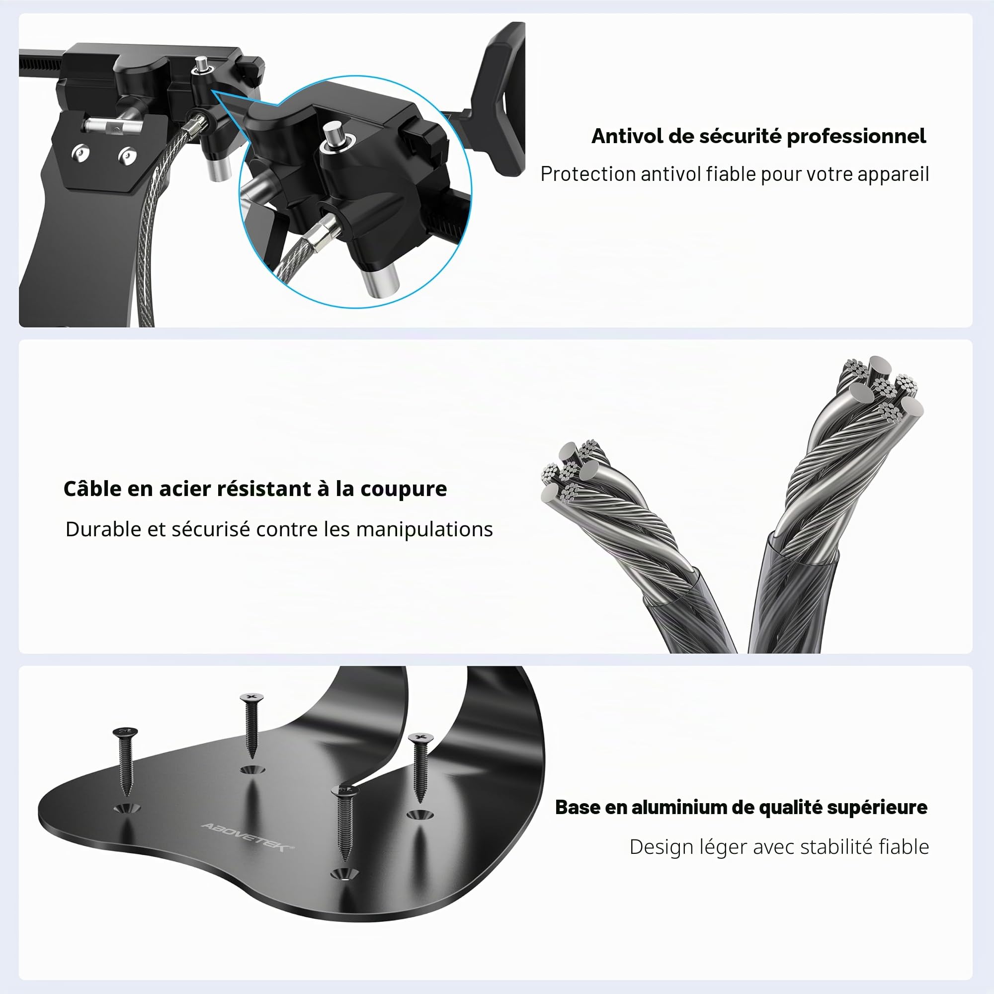AboveTEK Support iPad Anti-Vol, Support Tablette POS Universel, Monture iPad Diagonale pour 7-13 Pouces, Galaxy avec Cordon de Sécurité, Pivot 360° pour Affaires & Commerce