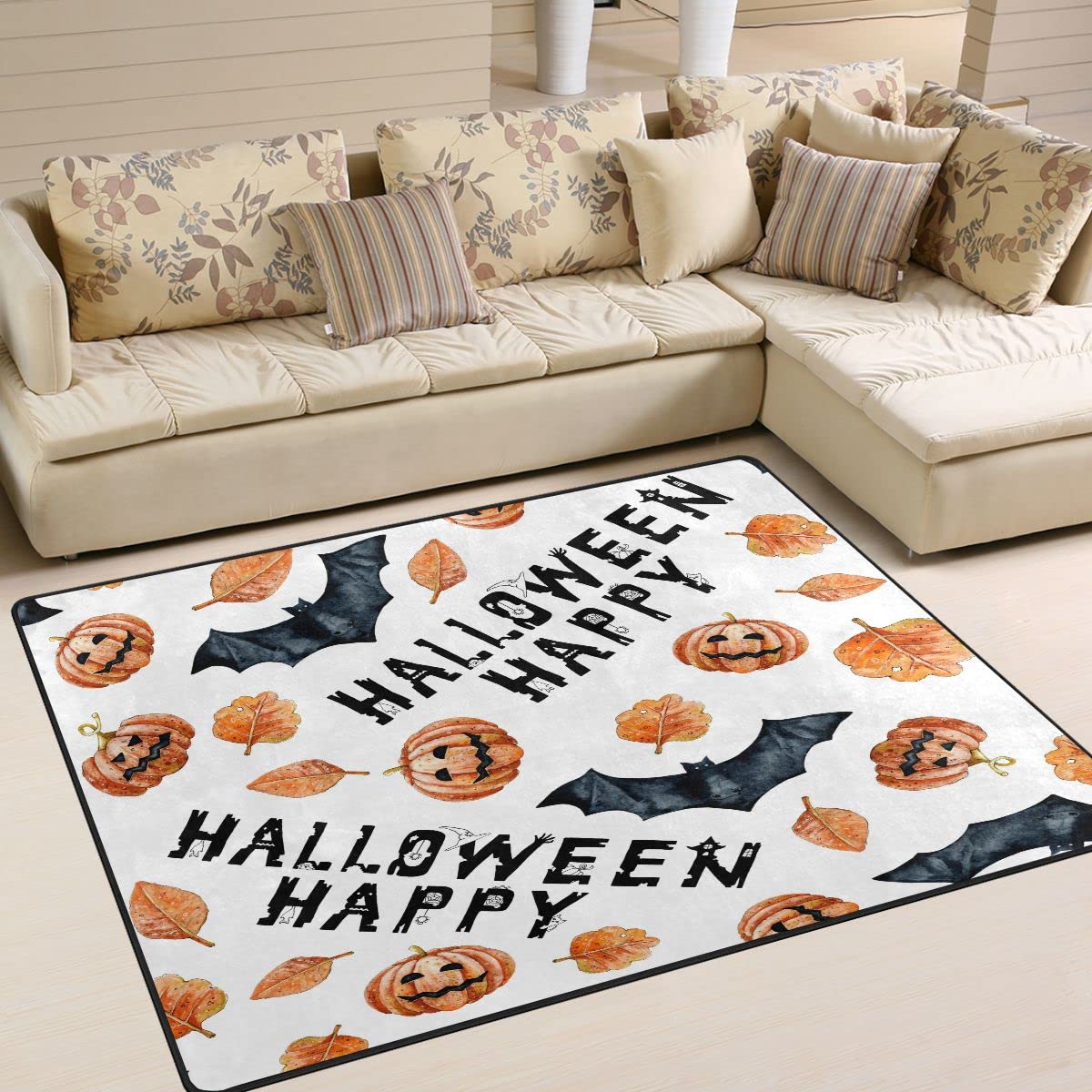 Happy Halloween nietoperze dynie dywanik antypoślizgowy do sypialni salonu kuchni, 13 cm x 10 cm dywan podłogowy do dekoracji domu
