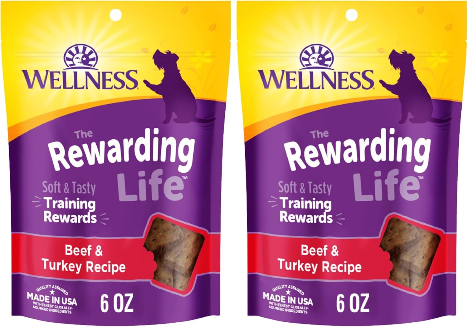 Wellness Rewarding Life Soft Dog Training Treats, Natural, Grain Free, Beef and Turkey Recipe, 6 oz Bag (Pack of 2)
