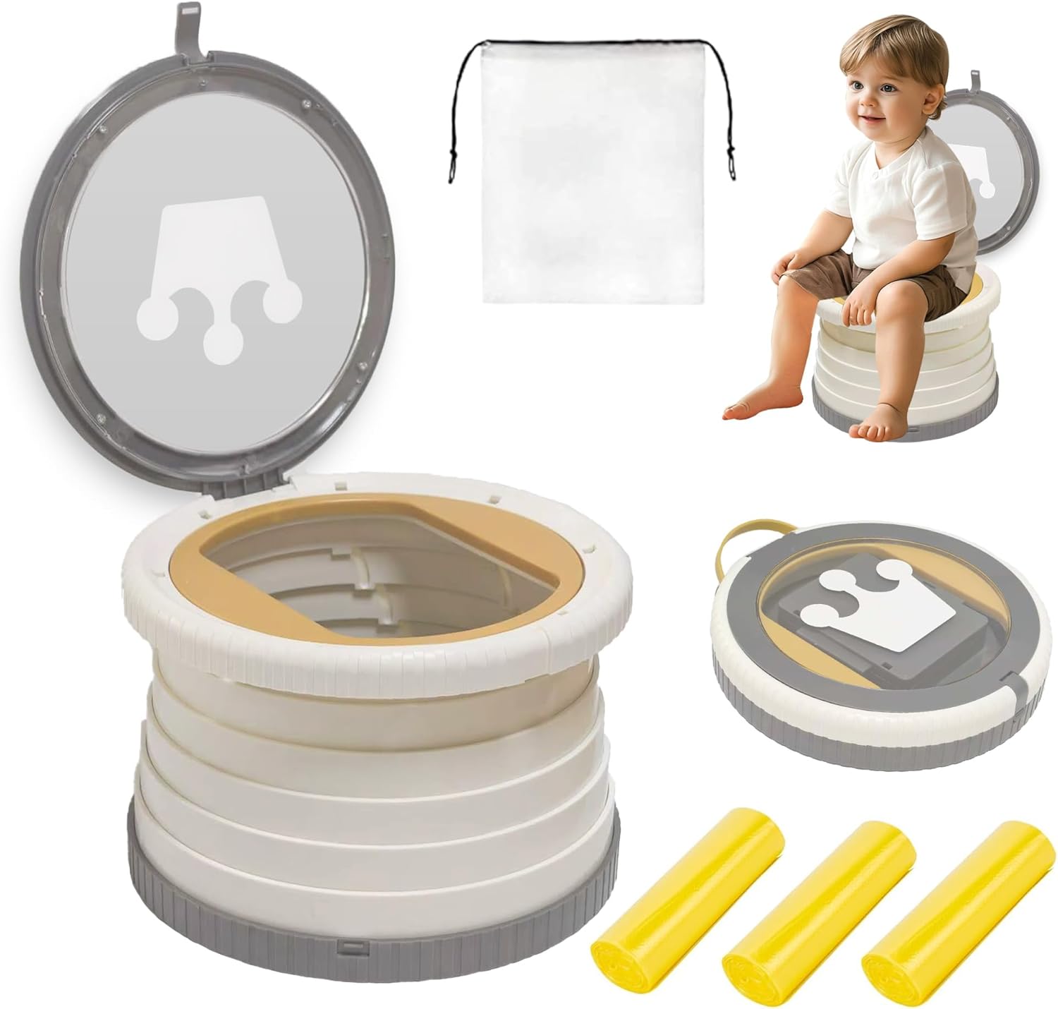 Portable, Foldable Potty seat for Toddler, Training Toilet Seat Emergency Toilet The Bottom Has the Function of Storing Garbage Bags for Car, Camping (Pink)