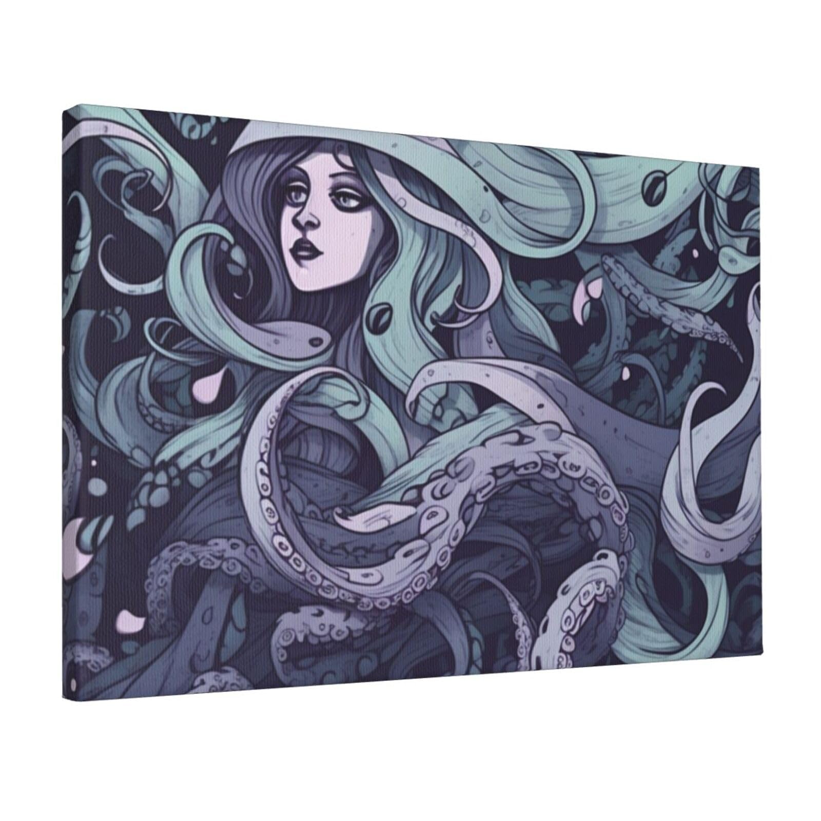 YKLJG the sea witch inspired Printed Wall Art Canvas Prints 45x30 CM Wooden Framed Picture Painting Artwork for Bedroom Kitchen Home Office Decor