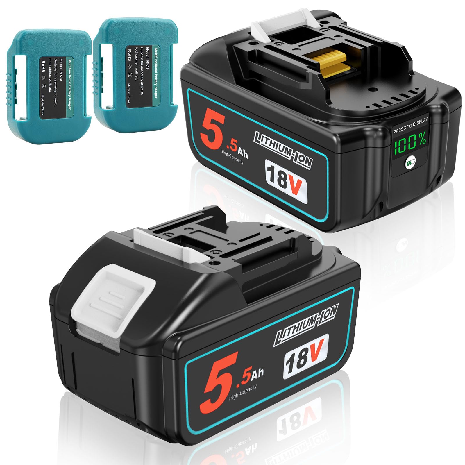QUPERR Lot de 2 batteries de rechange 5500 mAh pour Makita 18 V - Haute capacité - Compatible avec batterie Makita Lithium-Ion LXT - Compatible avec les outils sans fil BL1850 BL1850B BL1840 BL1830