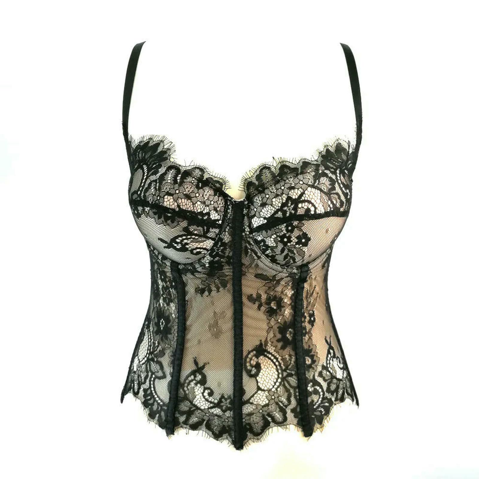 Ceinture amincissante Femme Corsetto da Donna Sexy in Pizzo Modellante Elegante Floreale Lady Bustier Ragazze Abiti Sera Slim Colture Club Party Body Shaper Top-Corto Nero-34