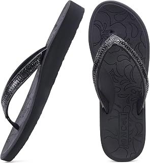 ONCAI Women's Flip Flops with Rhinestone, Arch Support Yoga Mat Comfort Walking Summer Beach Thong Sandals with Plantar Fasciitis Rubber Soles US Size 5-11
