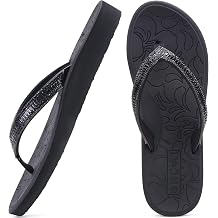 ONCAI Womens Flip Flops with Rhinestone, Arch Support Yoga Mat Comfort Walking Summer Beach Thong Sandals with Plantar Fasciitis Rubber Soles US Size 5-11