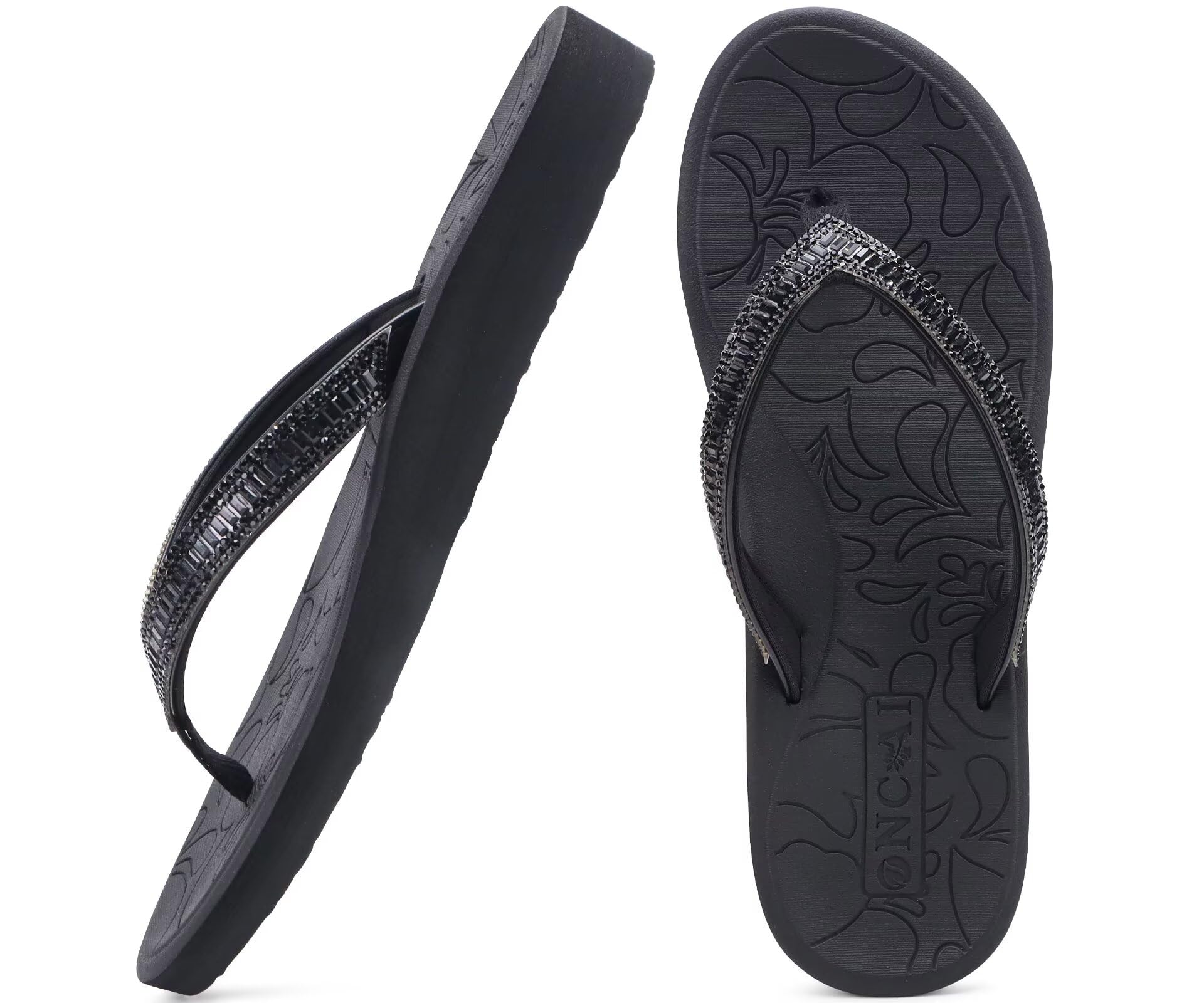 ONCAI Damen Zehentrenner Flip Flops mit Glitter Indoor/Outdoor Sommer Schwimmbad Strand Komfort Strand Plattform Angenehme Sandalen Badelatschen mit Orthopädie Arch Support Größe 36-43 EU