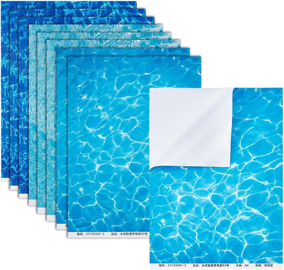 BENECREAT 9 Sheets 3 Styles Model House Floorboard Paper Sticker, Coated Paper Water Ripples Sticker Self Adhesive Wall Stickers for DIY 1/12 1/6 Scale Dolls House Decor, 3 Sheets/Style