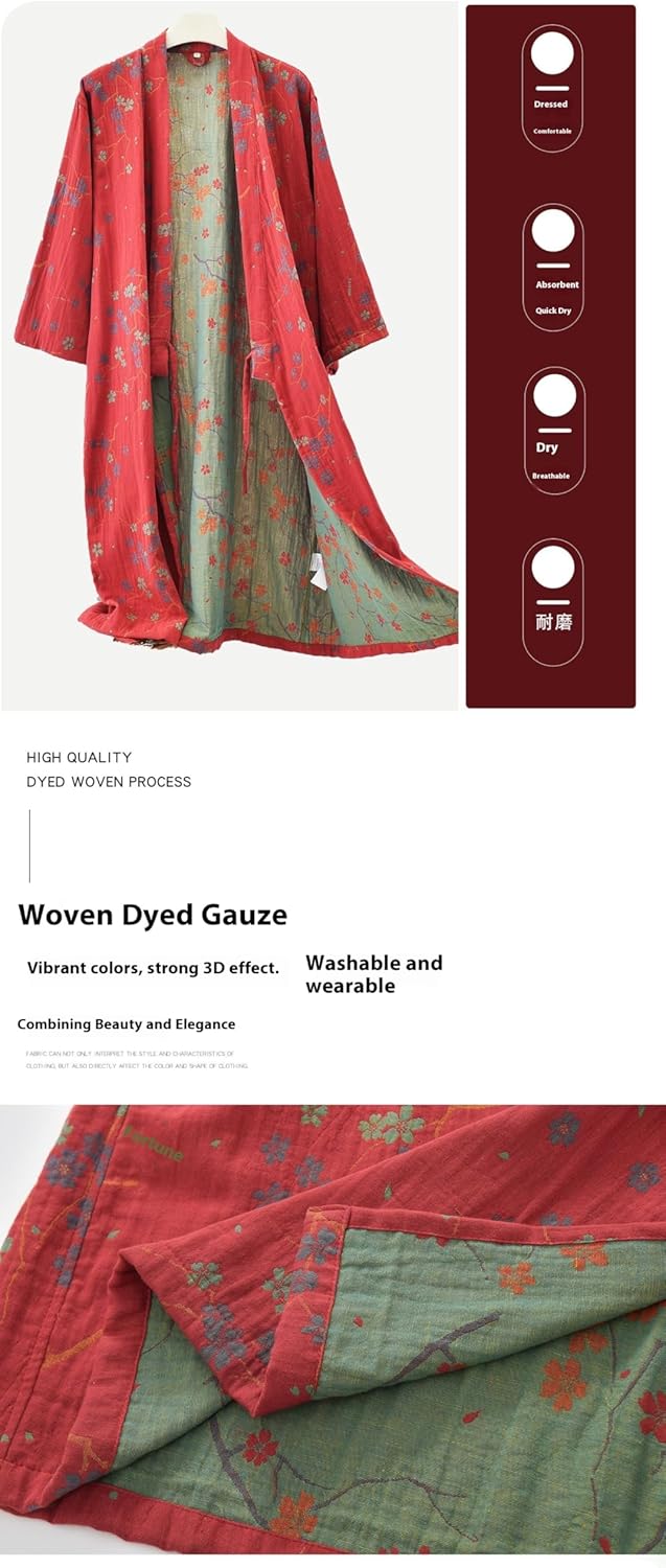 Soft Cotton Japanese Sleepwear Kimono Yukata Lightweight Bathrobe Nightgown Breathable Pajamas Set Women - Image 6