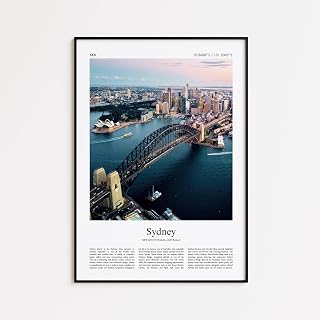 Sydney Color Print Real Photo Poster - Minimal Cityscape Artwork of Sydney Harbour Bridge and Skyline, Wall Art Print for Home Decor, Travel Gift Australia