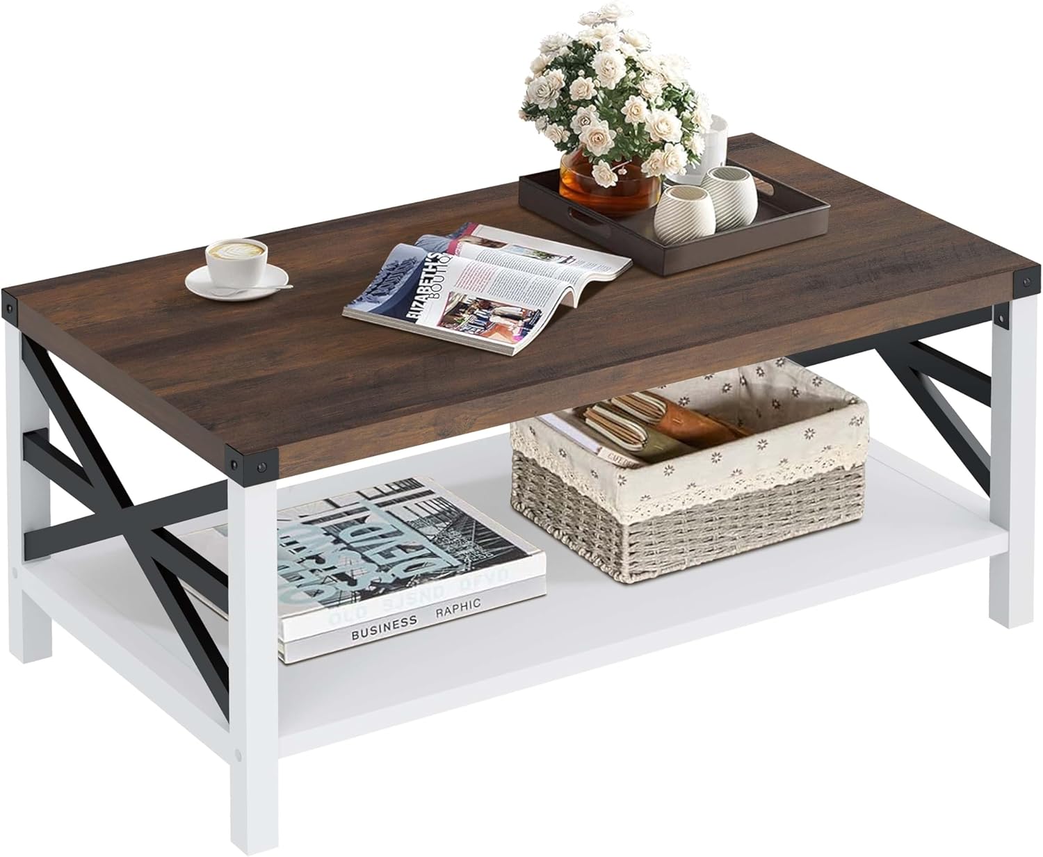 SHPTMCALY Farmhouse Coffee Table, 40 Inch Rustic Living