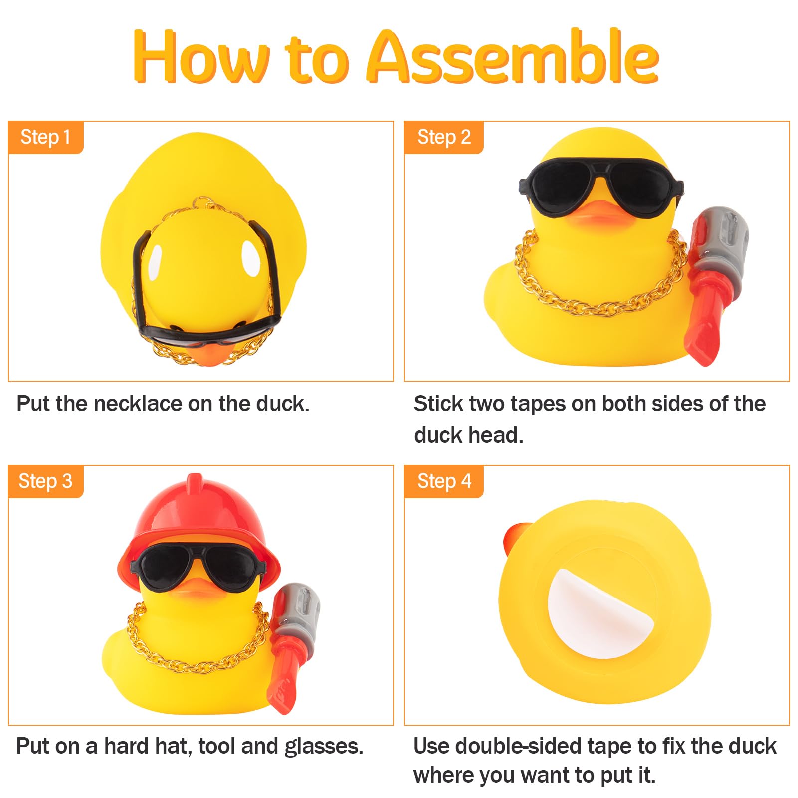 wonuu Car Dashboard Decorations Rubber Ducks, Construction Builder Rubber Ducky for Car Ornament Cute Duck with Tool, Hard Hat, Glasses, Necklace (Hammer)