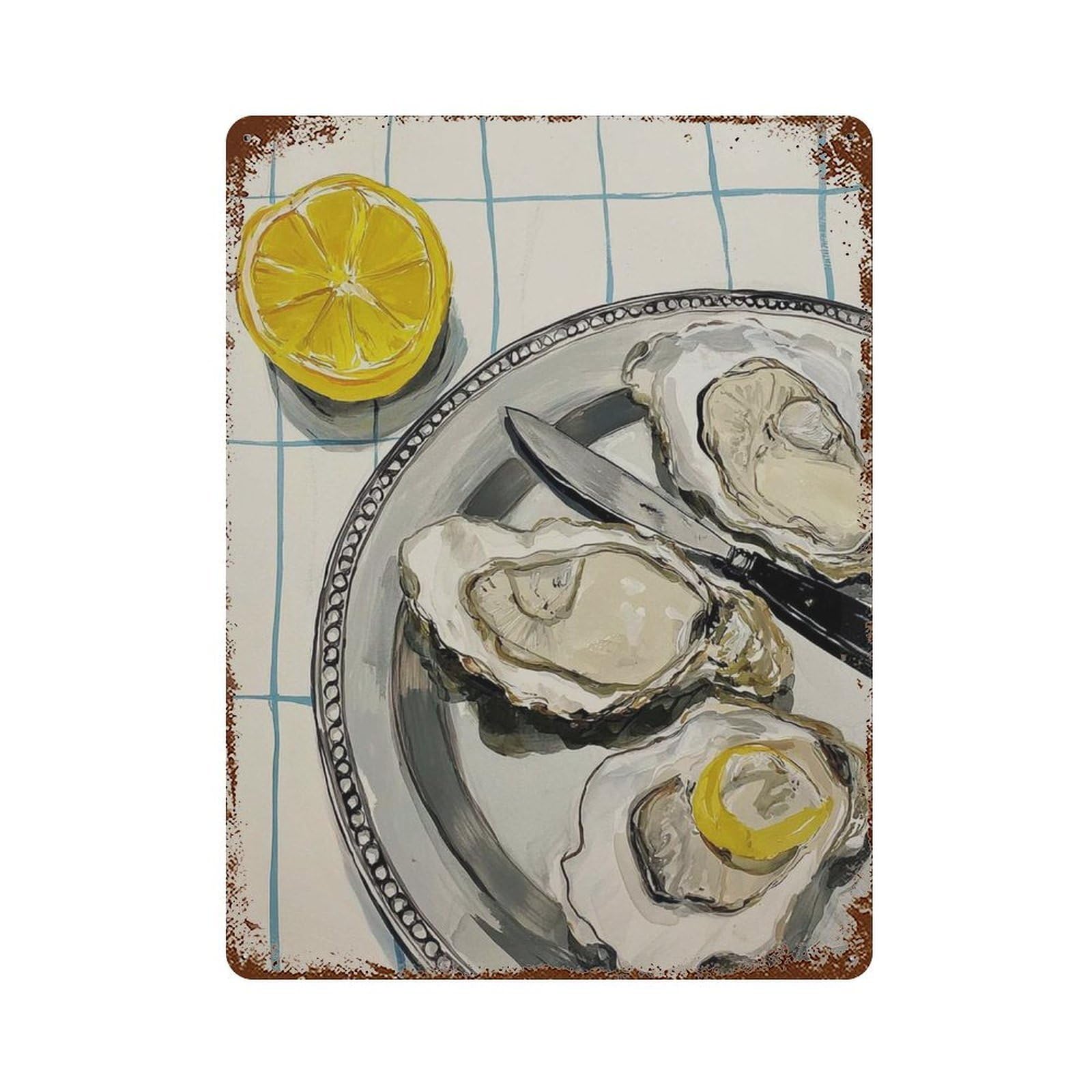 xiaoxiaoshen Oyster And Lemon Kitchen – Modern Food Coastal Dining Room Seafood Work Retro Wall Decor Art Metal Tin Poster Modern Home Decor Art Home Bar Shop Decorations Vintage Sign 40x30cm