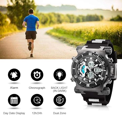 Miniatura 3 de SIBOSUN Relojes deportivos para hombre, reloj militar multifuncional, cronómetro, resistente al agua, gran cara, LED, reloj de pulsera digital
