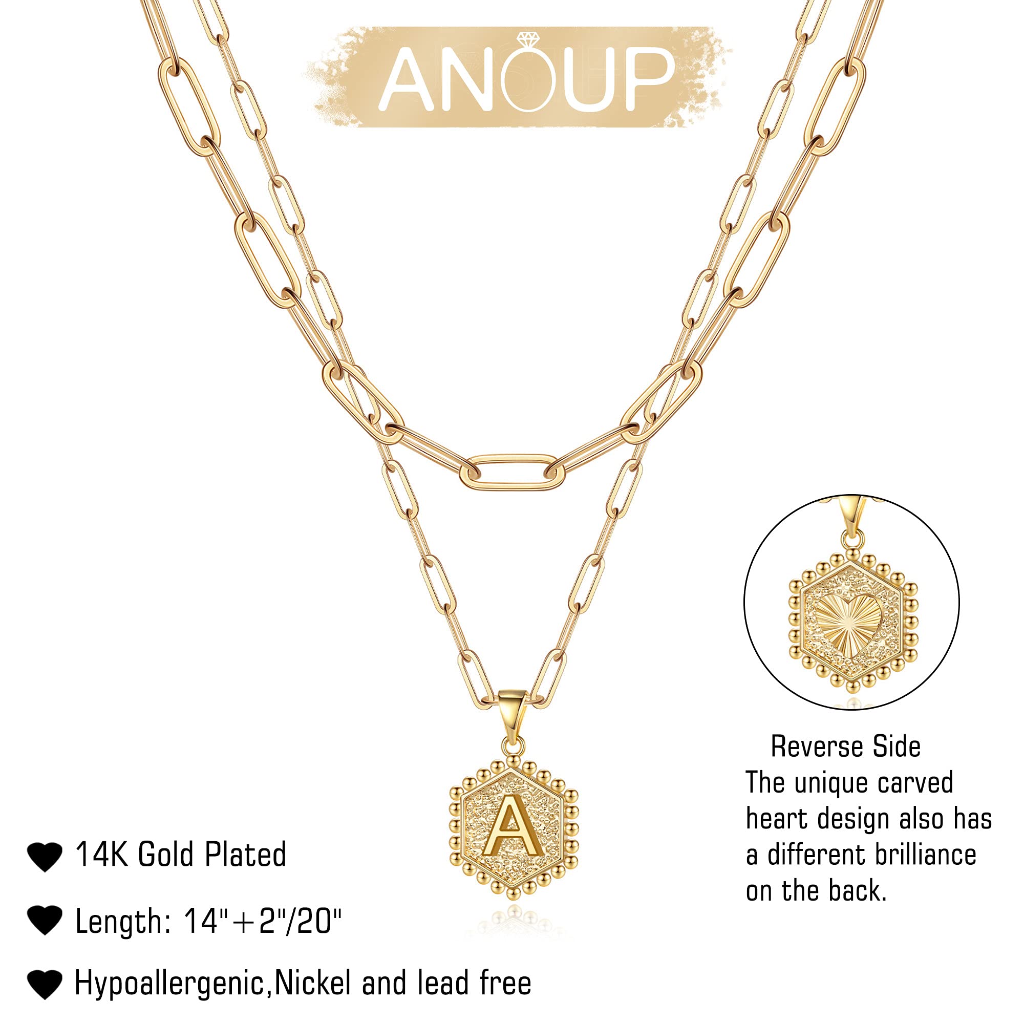 Geschichtete anfängliche Halskette für Frauen, goldene Halskette für Frauen 14k festes Gold über Buchstaben Halsketten Papierklick Kette Kette Halskette Gold Schmuck für Frauen Teen Mädchen für Mutter