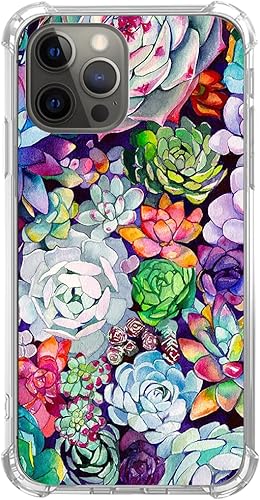Funda de acuarela para plantas suculentas, compatible con iPhone 15 Pro, bonita funda colorida de jardín suculenta para iPhone 15 Pro, funda de TPU