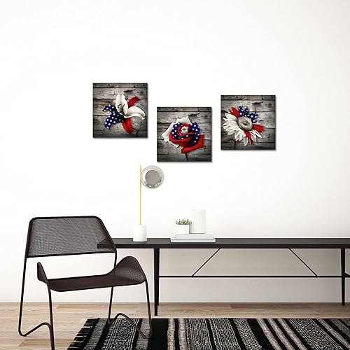 Miniatura 3 de DuoBaorom Arte de pared patriótico americana, decoración de girasol, rosa azul, 12 x 12 pulgadas