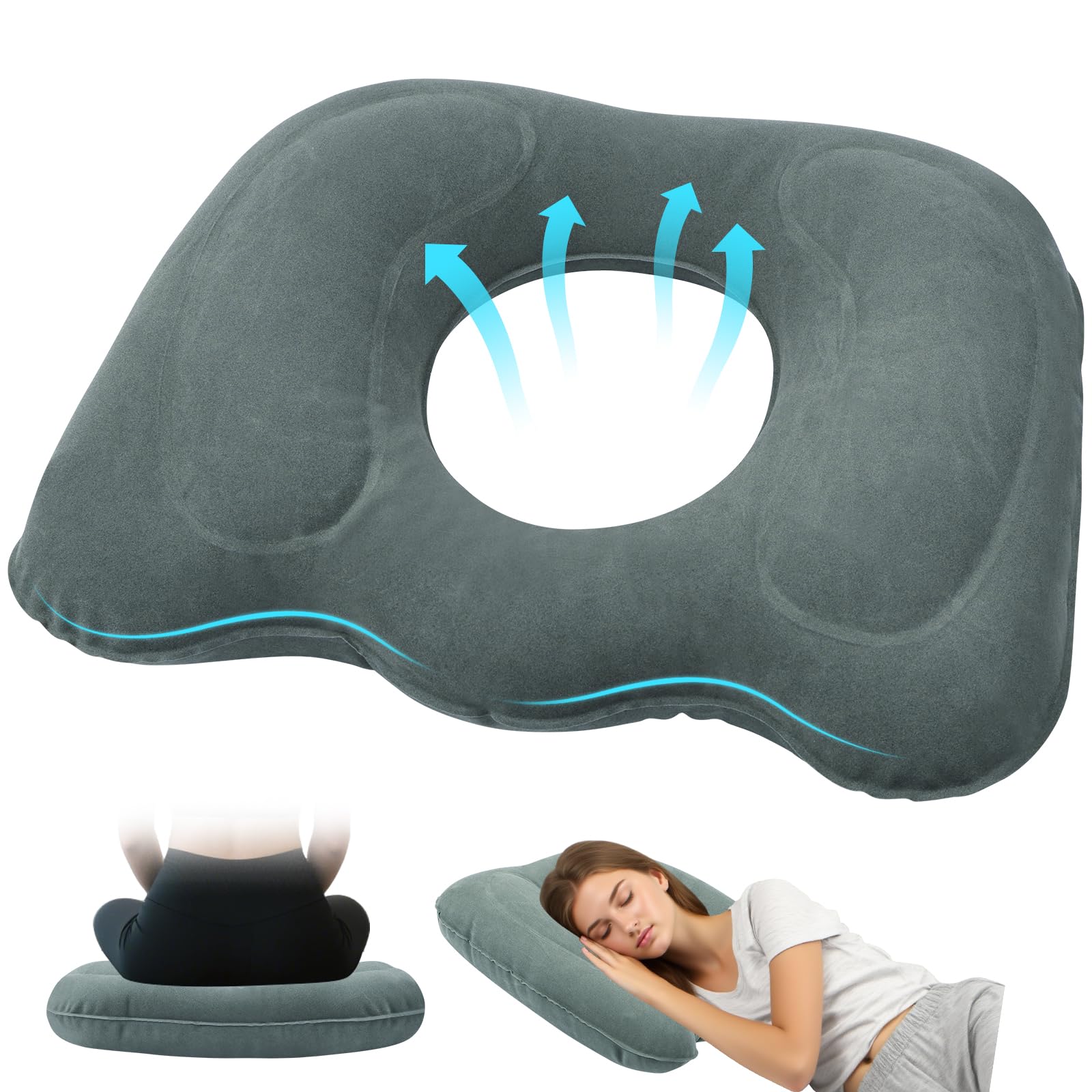 HAGOT Inflatable Donut Pillow, Inflatable Ring Donut Cushion for Bedsores, Hemorrhoids, Back Pain, Postpartum Pregnancy, Post-Surgical Pain