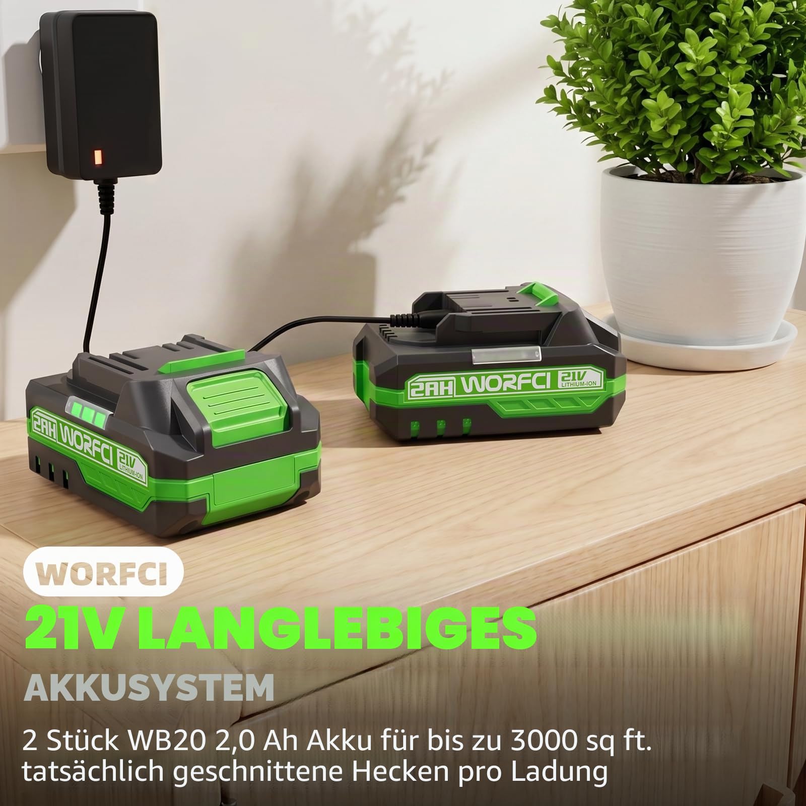 20 Zoll Akku-Heckenschere (inklusive 2 Akkus und Ladegerät), Elektrischer Hand-Bush-Trimmer, 180° drehbarer Griff, Grasstrauchschneider, Leicht & Kompakt Grün