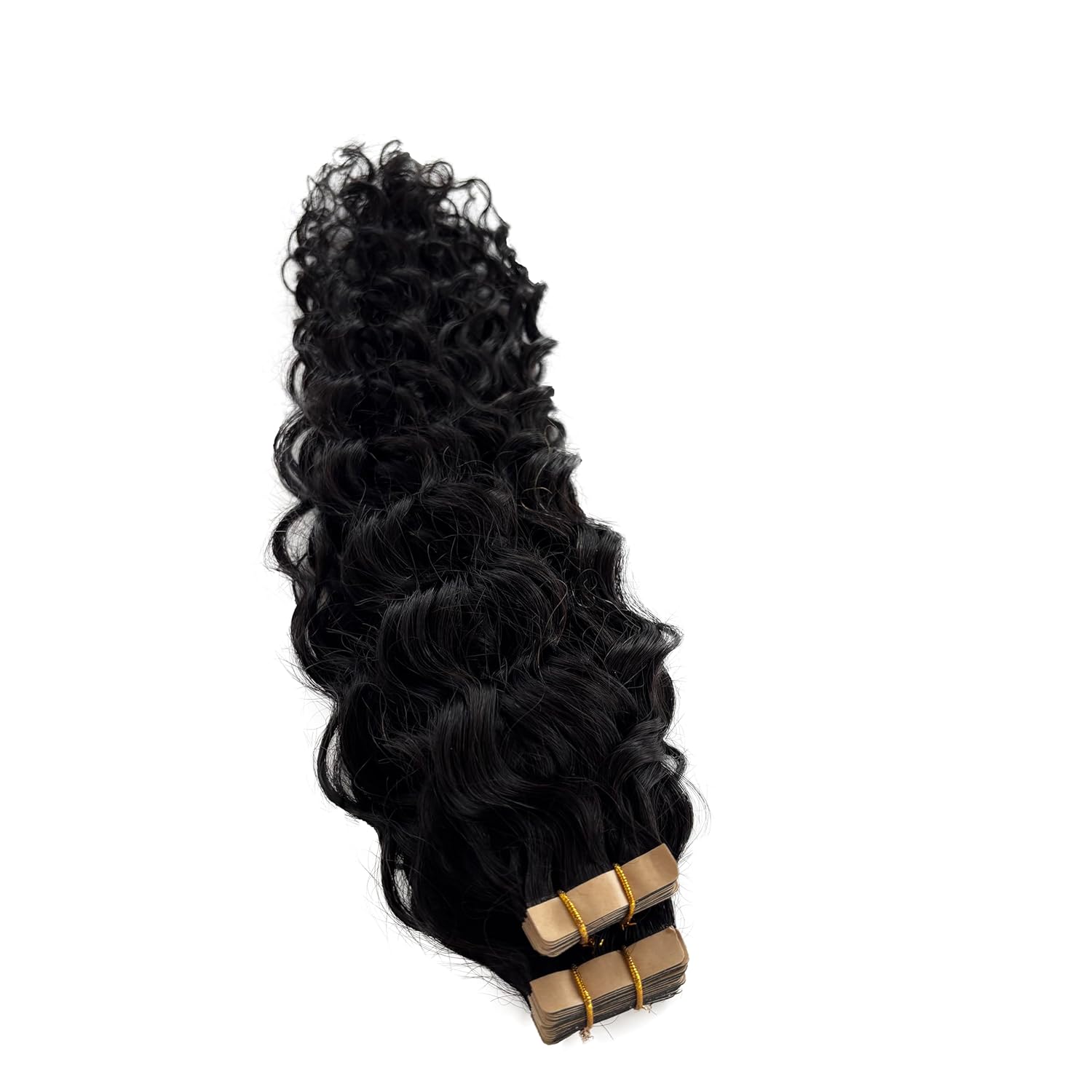 Tape in Hair Extensions Long Curly Wave Black Hair Extensions Tape in Human Hair 18 Inch Double Sided Invisible Water Wave Tape in Extension #1B Natural Color 50grams 20pcs