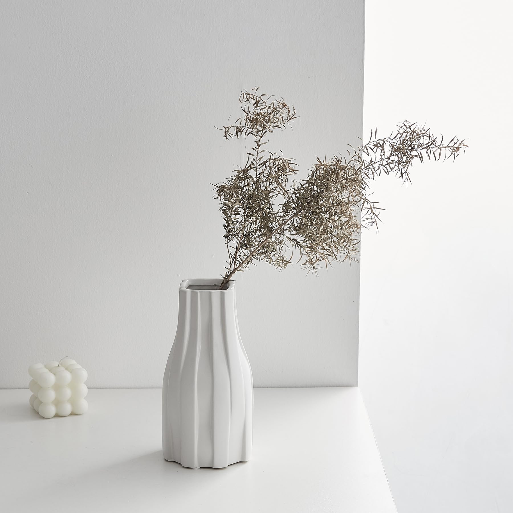 Rinder Witte Keramische Vaas | S | 21×24 cm | Matte Organisch - 11312