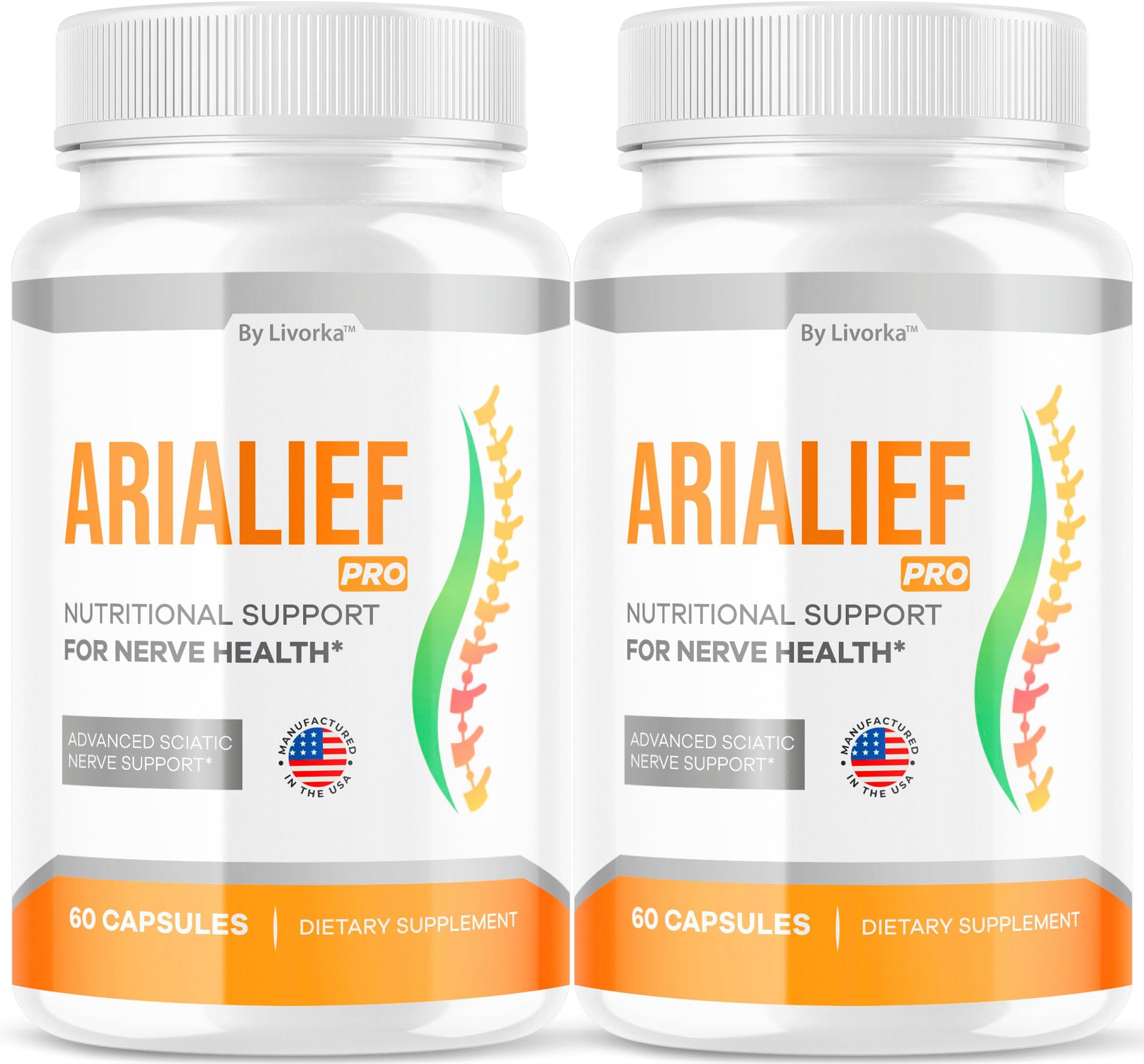 LIVORKA (2 Pack) Arialief Pro Capsules for Sciatica, Arialeaf Nutritional Support for Nerve Health, Arialeaf Prime Palm Sciatica, Aria Leaf Primepalm Aria LIEF Vitamin, 2 Months