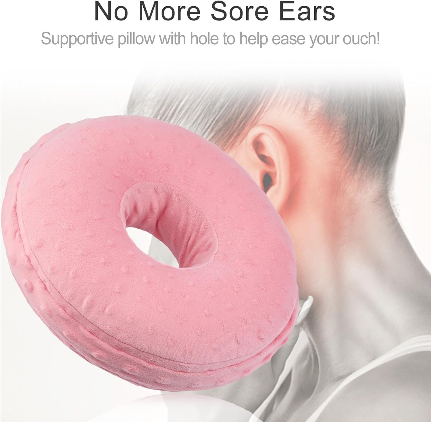 Piercing Pillow with Washable Cover, Ear Piercing Pillow for Side Sleepers with Ear Hole for Ear Pain Relief Cartilage Piercing Side Sleeping Pillow Pressure Sore Cnh Donut Pillow Minky Dot Coral image 5