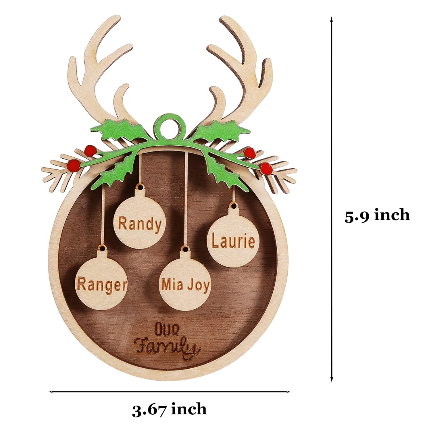 Personalized Christmas Ornaments Gift with Family Names, Handmade 2022 Christmas Tree Ornament, 2023 Xmas Custom Name Wooden Decorations, Cute Hanging Tags with Small Rope (Green Branches, 6 Names) : Handmade Products