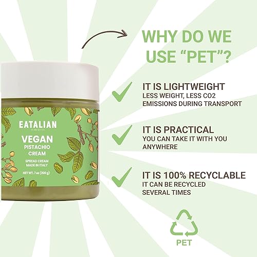 Miniatura 6 de EATALIAN by AMZ BETTER - Crema vegana de pistacho, 7 oz200 gr, deliciosa crema vegana con un sabor dulce único, ideal para pan, perfecta con helado,