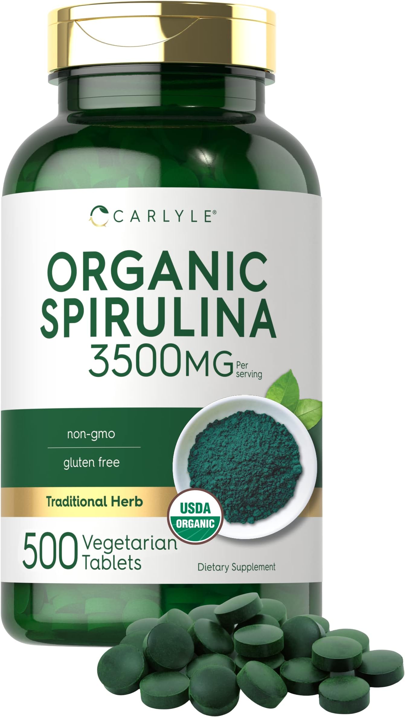 Organic Spirulina Tablets 3500mg | 500 Count | Non-GMO & Gluten Free Supplement