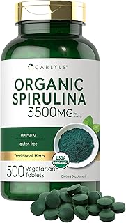 Carlyle Organic Spirulina Tablets 3500mg | 500 Count | Non-GMO & Gluten Free Supplement USDA Organic