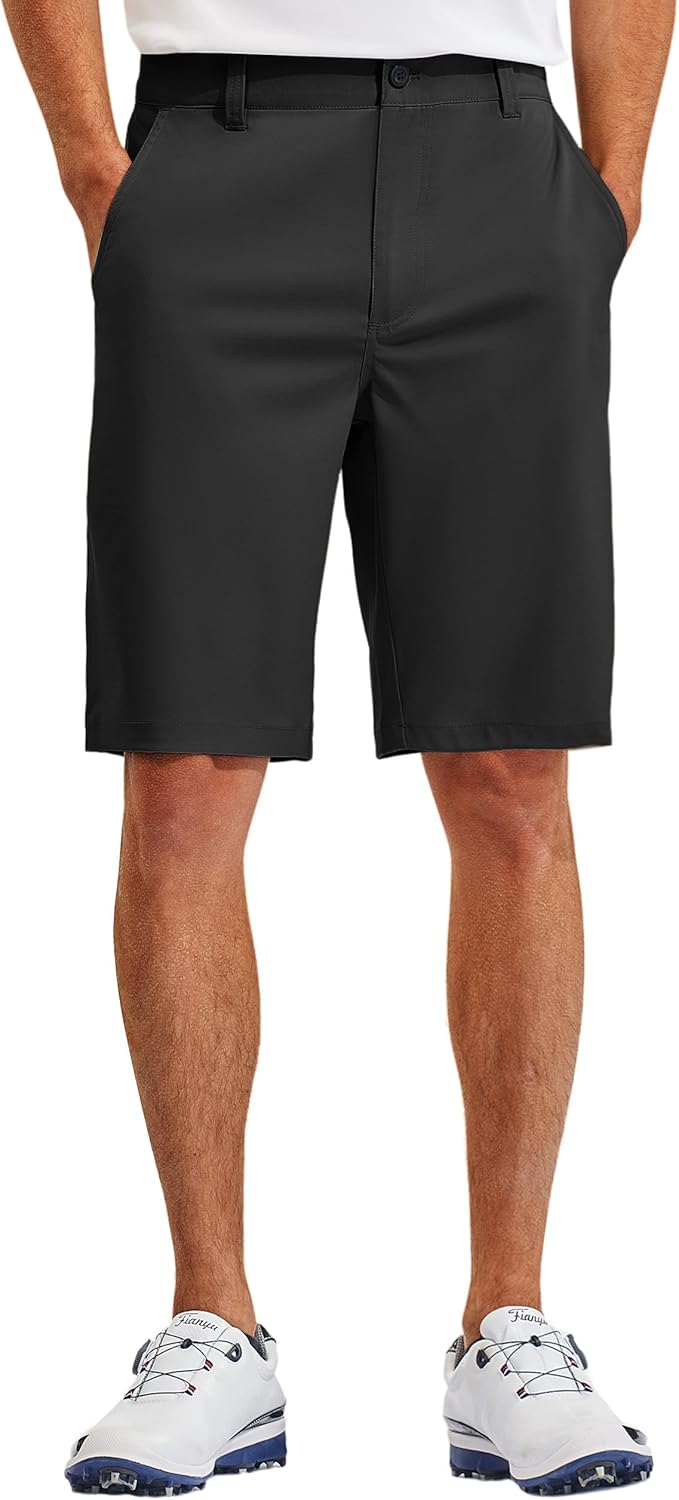 PULI Men's 10" Golf Shorts Dress Casual Summer Flat Front Lightweight Travel Short with Pockets