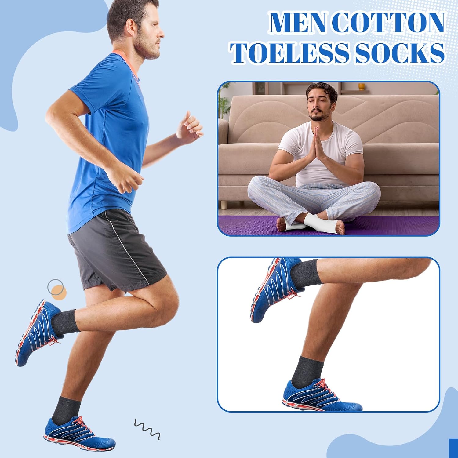 Twistover 10 Pairs Men Toeless Socks Open Toe Flip Flop Pedicure Socks for Sandals Running Yoga Spa