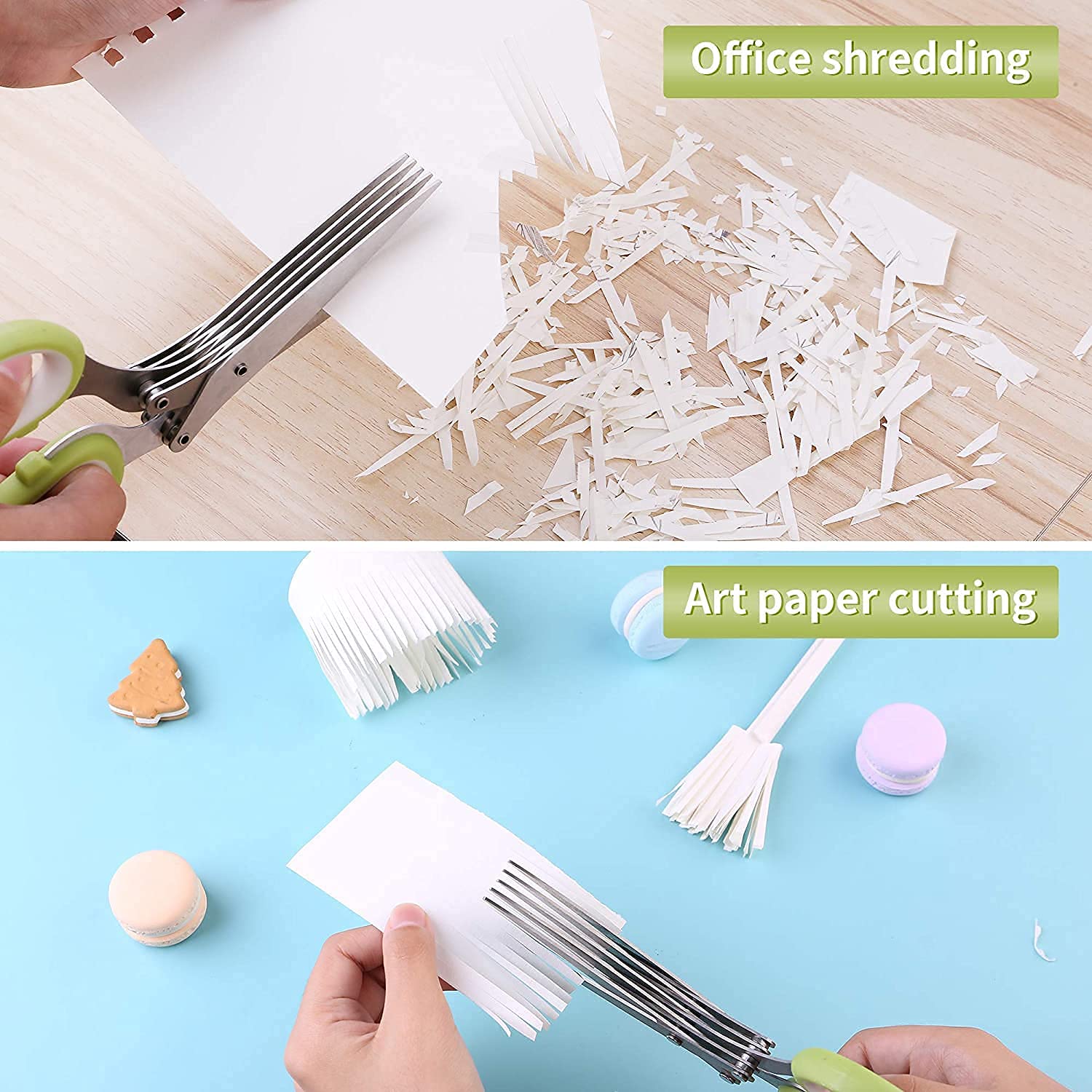 SHREE HANS CREATION 5 Blades Scissors Stainless Steel Peelers Chopping Shear for Cutting for Kitchen, Paper Food Salad Herb Spices Cooking Tools Vegetable Cutter with Cleaning Brush (Color Multi) 4