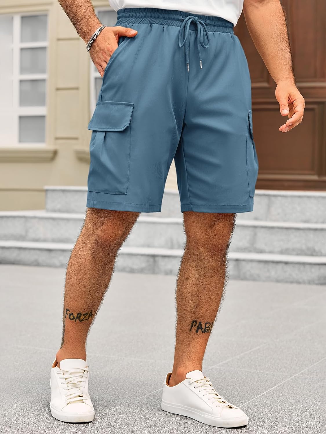 Runcati Mens Cargo Shorts Elastic Waist Drawstring Lightweight Shorts Summer Hiking Casual Shorts with Pockets No Lining - Image 4