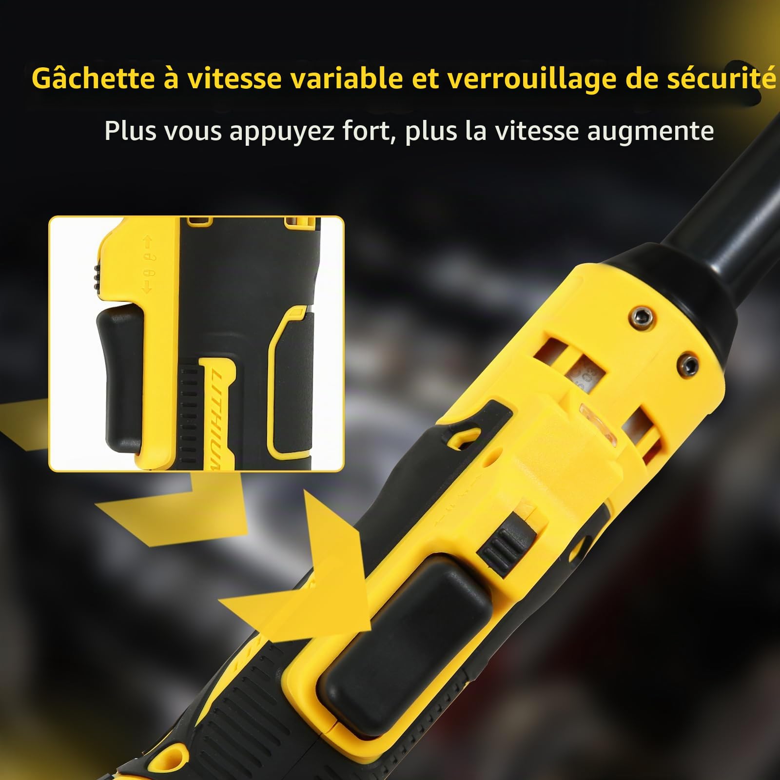 Clé à cliquet électrique sans fil étendue de 3/8" compatible avec batterie Dewalt 18 V 20 V, clé à cliquet 320 tr/min 80 N.m avec tête de 15,2 cm et lumière LED, avec 8 douilles et adaptateur 6,35 mm