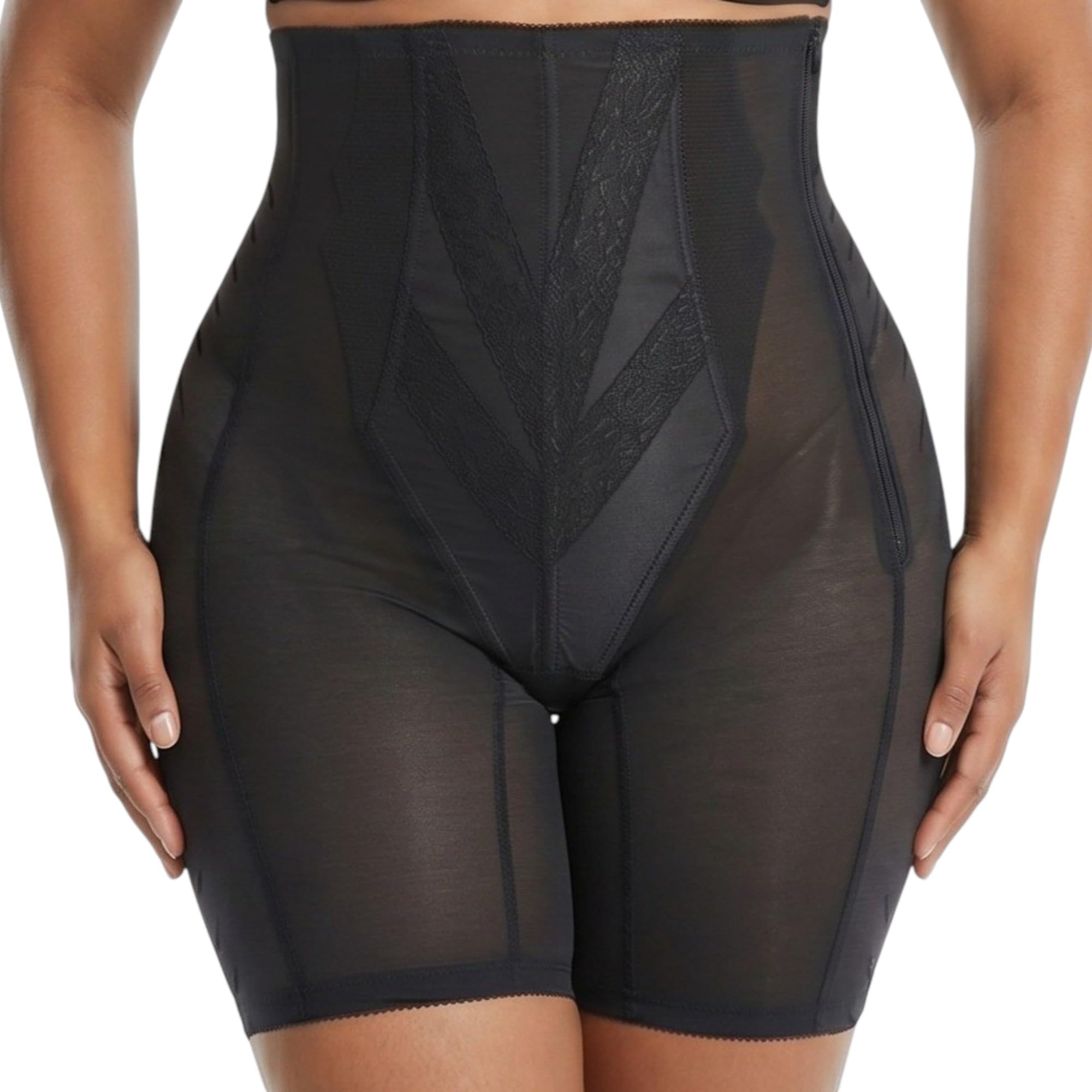 Rago Women's Extra Firm Zippered High Waist Long Leg Shaper, Black, Large (30)