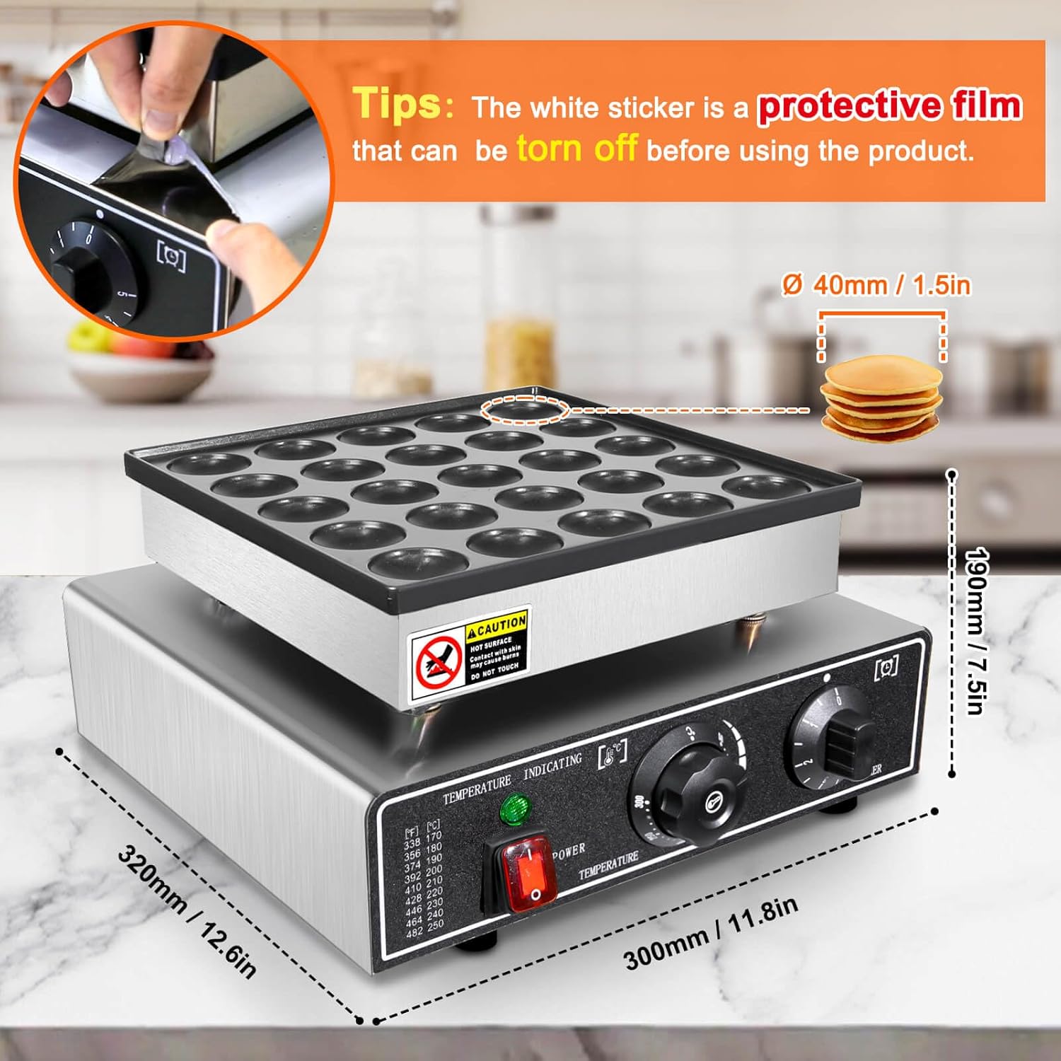 Mini Pancake Maker 25pcs, Dutch Pancake Baker Maker Commercial Poffertjes Electric Dorayaki Maker, Stainless Steel, Temp & Time Control, 900W Commercial Pancake Maker, 50-300℃ Poffertjes Maker