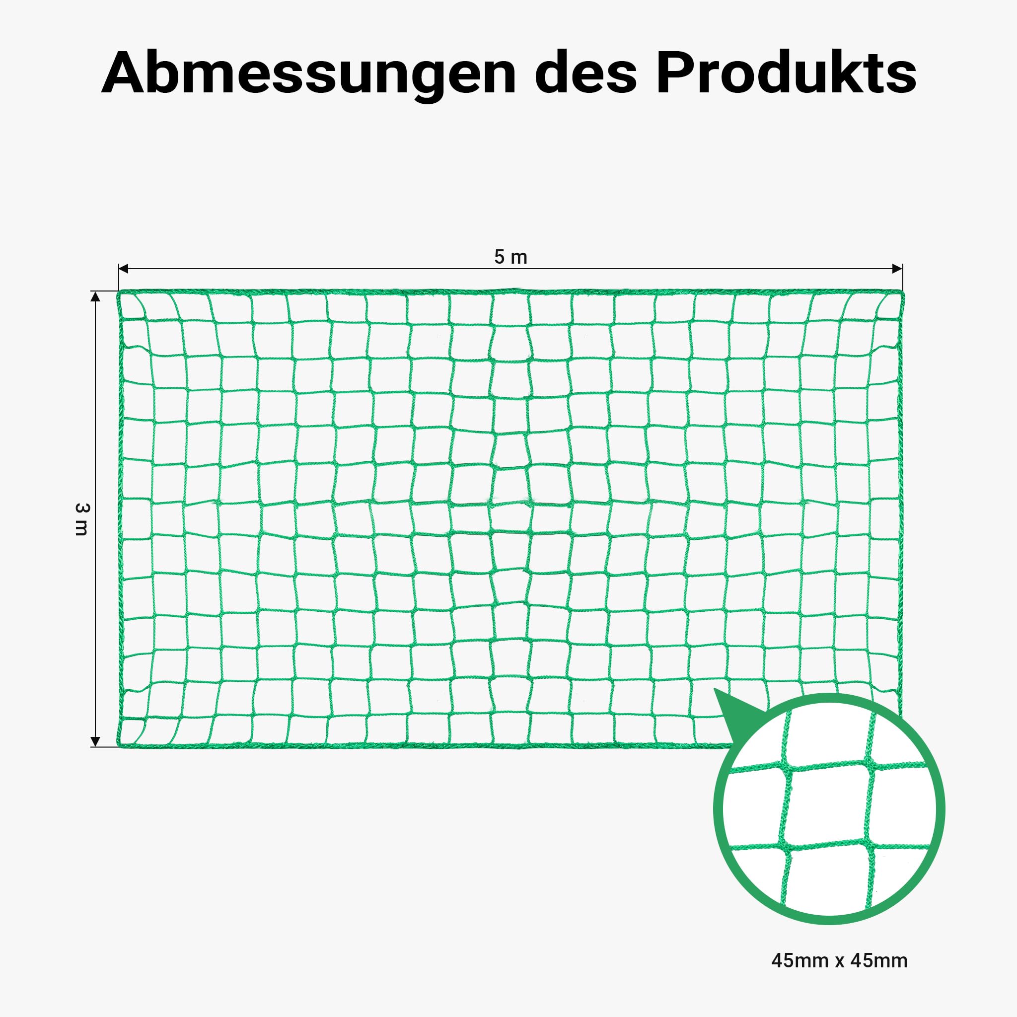 Wiltec Ladungssicherungsnetz 5x3 m Grün Masche 4,5x4,5 cm Stärke 3 mm Polypropylen Transportnetz für Anhänger mit Randkördel Witterungsbeständig Ladung Sicherheit