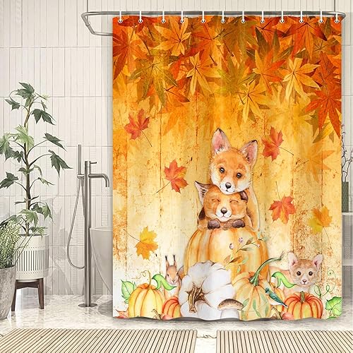 Miniatura 2 de Cortina de ducha de madera otoñal, cortinas de ducha de hojas amarillas de otoño, cortina de ducha de baño, cortina de ducha de calabaza de otoño