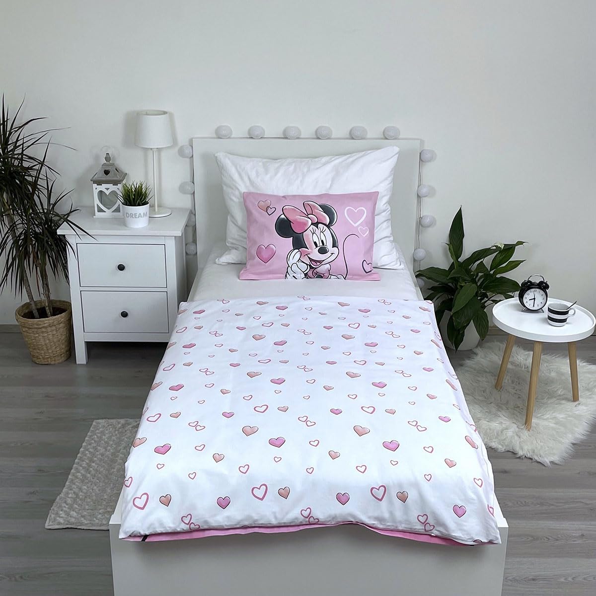 Jerry Fabrics Minnie Rosa Polvere Set di Biancheria da Letto per Bambino o Lettino, 100% Cotone, Copripiumino 100 x 135 cm + Federa
