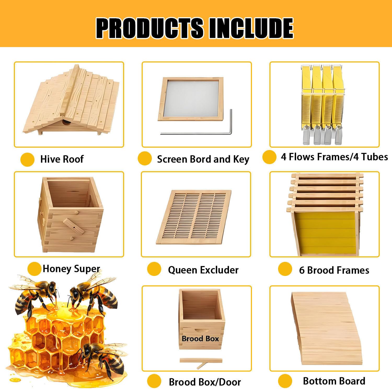 Bienenstock Starter Kit mit selbstfließender Holzbox, Beobachtungsfenster und Honigauslauf für Imkerei und Gartenbestäubung, ideal für Anfänger