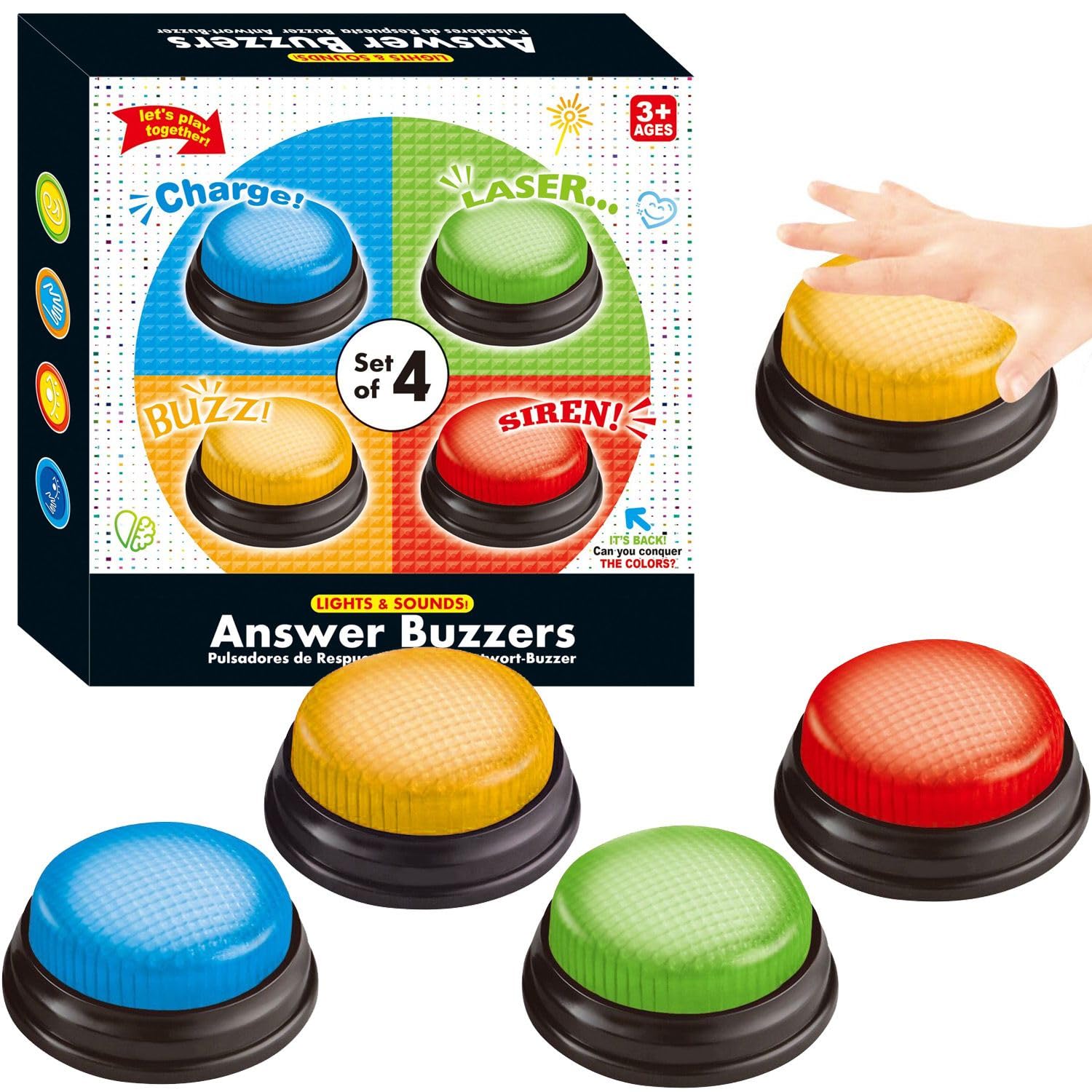 Home Smart Answer Buzzer Set of 4 Lights & Sound Buzzer for Quiz Game Assorted Colored Classroom activity and Show Game