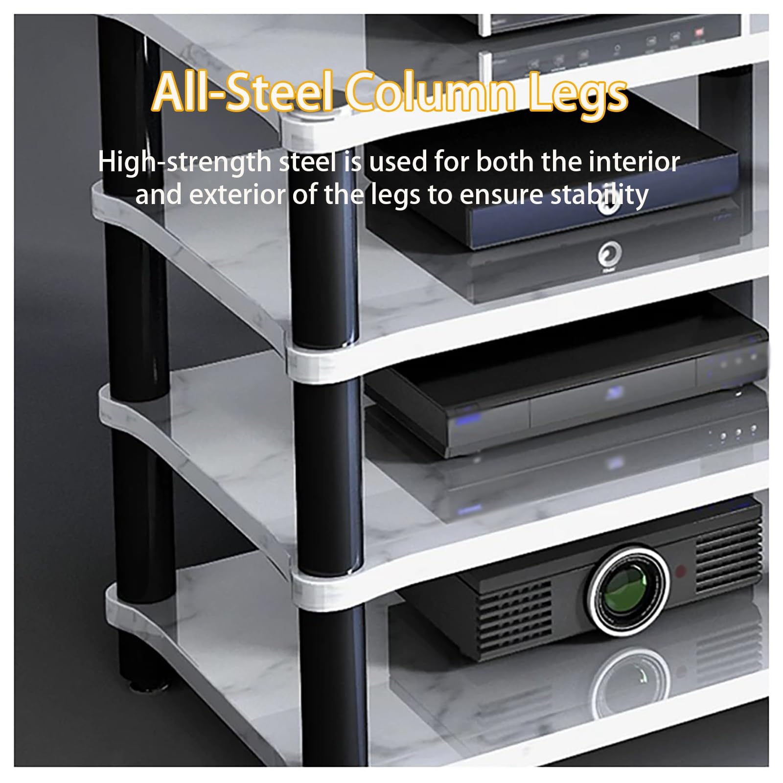 Mobile giradischi a 1/2/3/4 ripiani, telaio in acciaio al carbonio con struttura smorzante vibrazioni, scaffale aperto, perfetto per soggiorno, sala home theater(A,1 Tier)