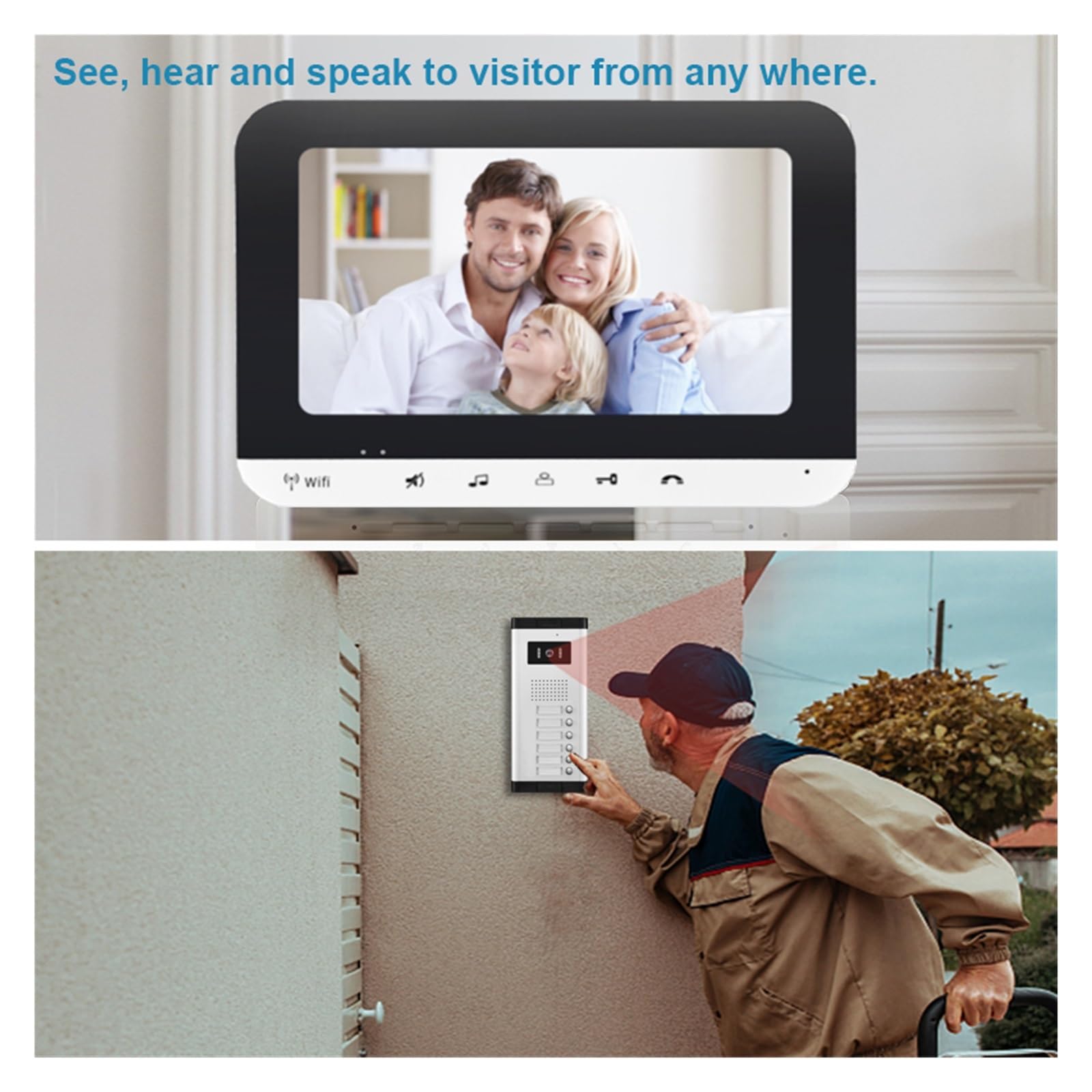 Wizualny dzwonek do drzwi 7 ''przewodowy WIFI Kolorowy Wideodomofon Domofon IR Kamera Noktowizyjna Dzwonek Do Drzwi Monitor Wewnętrzny Ekrany Dla 2~8 Mieszkań Dla bezpieczeństwa w domu(Size:H-V70MGW