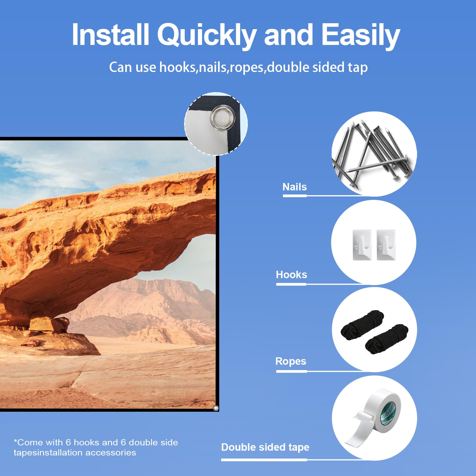 Docooler Pantalla de proyector HD portátil de 80 Pulgadas, Pantalla de proyección 16:9, Plegable, Duradera, montada en la Pared para películas al Aire Libre, Cine en casa y Oficina