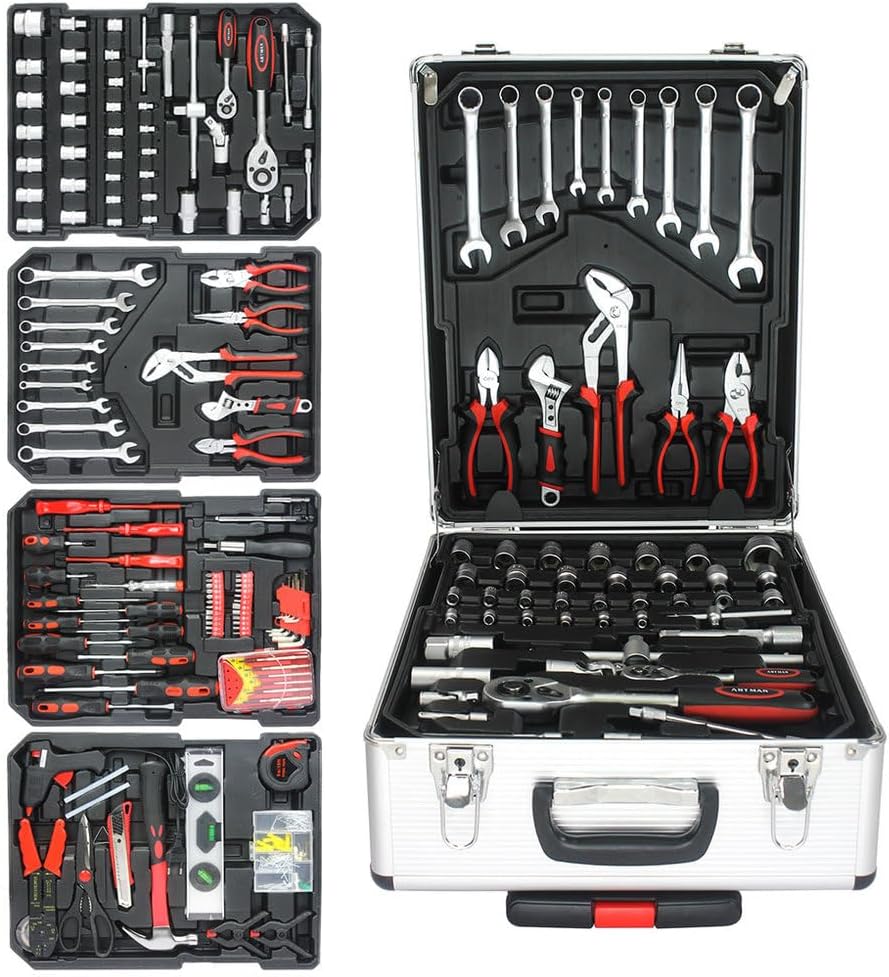 899pcs Home Repair Tool Set Kit, Toolbox Storage Case with Drawer, General Household Tool Kit, Tool Set Kit Home Tool Kit for All Purpose for Maintenance, Garden, Homeowner, Handyman,Silver