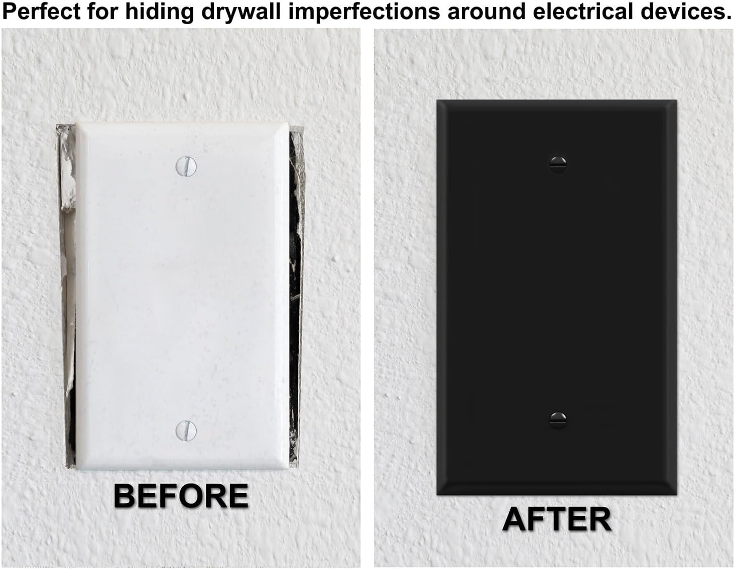 OVERSIZED 1 Gang Metal Blank Wall Plate, Electrical Box Cover, Switch Plate (No Holes), One Gang Black Jumbo Cover - UL Listed, 5.5" x 3.5" - Made in USA