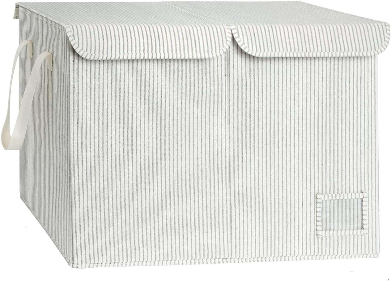 StorageWorks Toy Bin with Flip-Top Lids, Large Chest Storage for Living Room, Nursery Room, Playroom, Organizer for Toddlers, Gray and White Stripes
