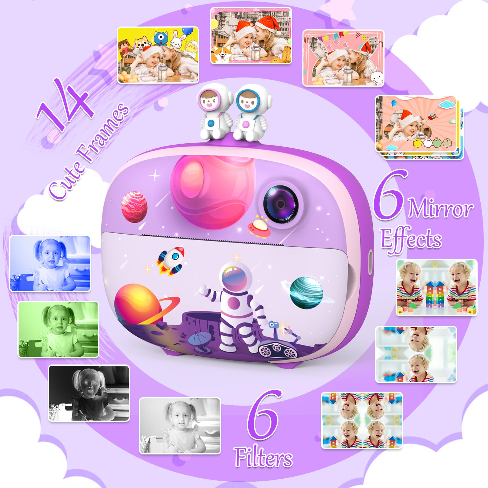 Fotocamera Bambini, ULEWAY Macchina Fotografica Bambini Selfie,1080P Schermo Da 2,4 Pollici Macchina Fotografica Istantanea Bambini Con 32G SD Card,Fotocamera Digitale Regalo Bambino 3-12 Anni (viola)