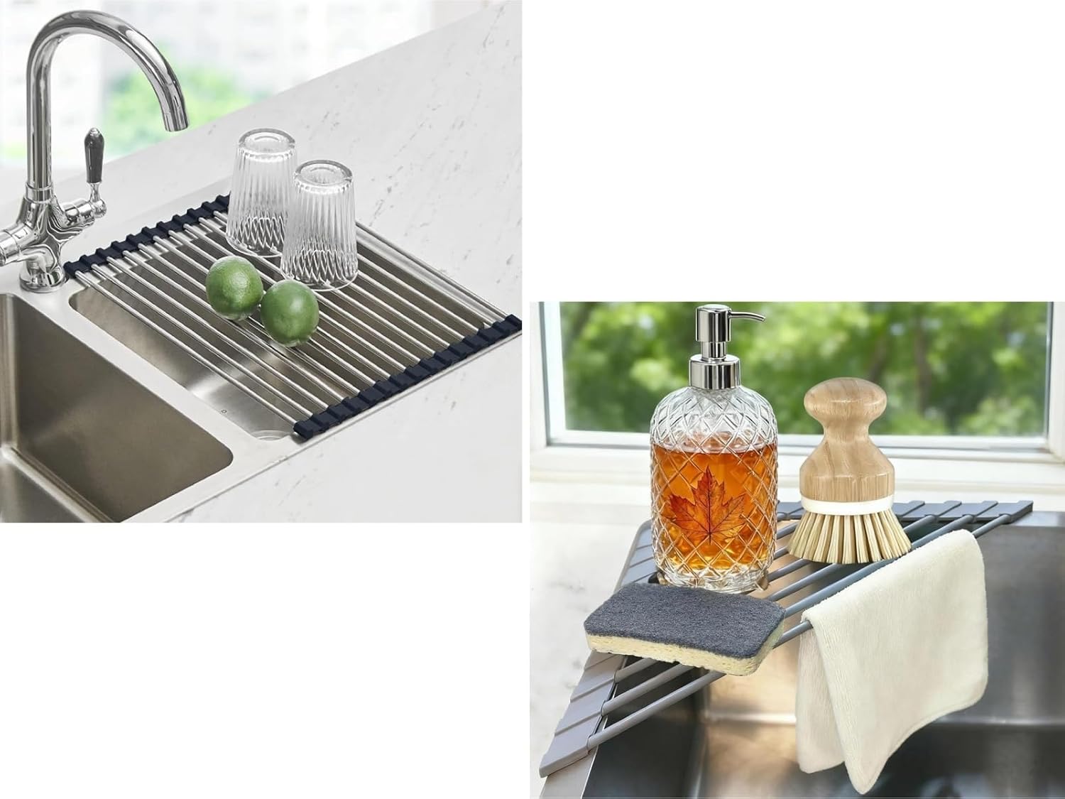Seropy Roll Up Dish Drying Rack Over the Sink Drying Rack for Kitchen Counter,Triangle Roll Up Dish Drying Rack for Sink Corner